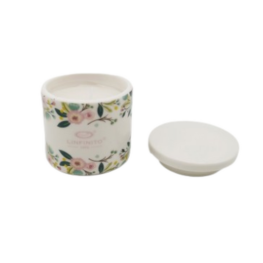 CANDELA FIORATA L'INFINITO BOMBONIERE | in ceramica | Ø8x8cm