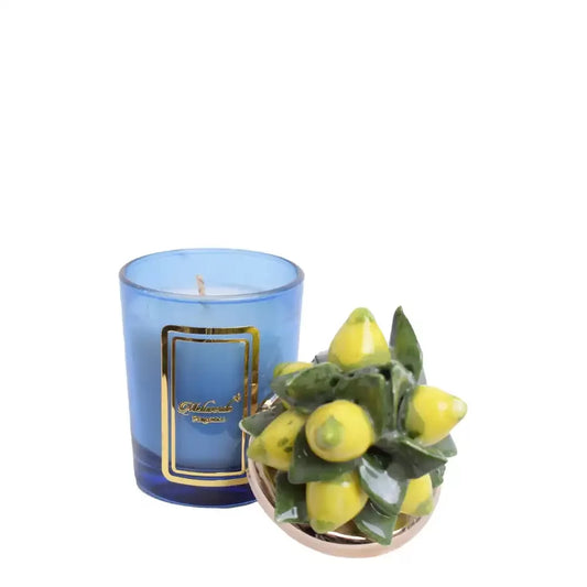 CANDELA LIMONI BLU MELAVERDE | in vetro e ceramica di Capodimonte | varie misure