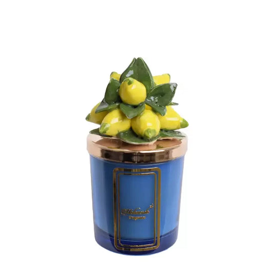 CANDELA LIMONI BLU MELAVERDE | in vetro e ceramica di Capodimonte | varie misure