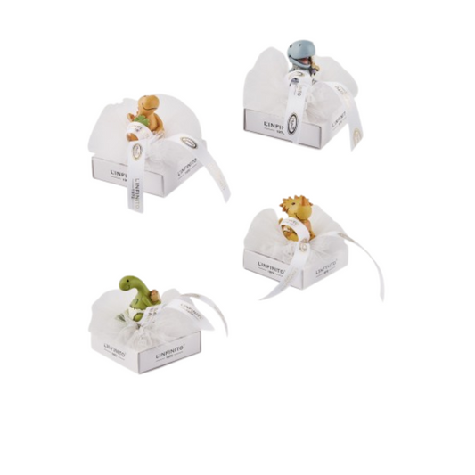 BOX DEGUSTAZIONE DINOSAURI L'INFINITO BOMBONIERE | in poliresina | 7x7cm