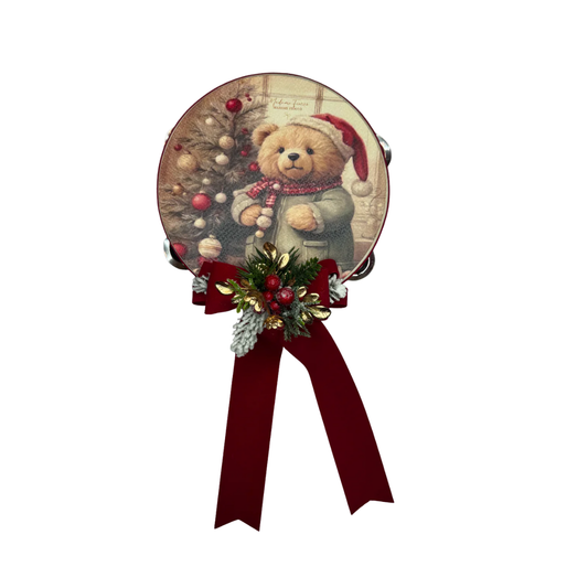 TAMBURELLO TEDDY CUORE DI COCCOLE MADAME FIOCCO' | in legno | 10cm