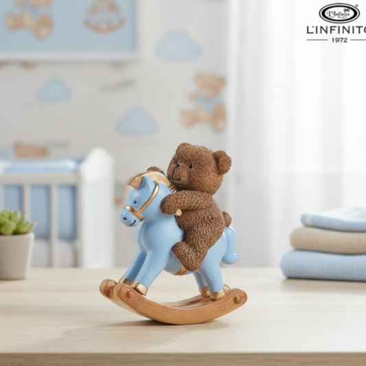 TEDDY SUL CAVALLUCCIO L'INFINITO BOMBONIERE - in resina - 12x6x15cm - foto 3 | Adele Chérie