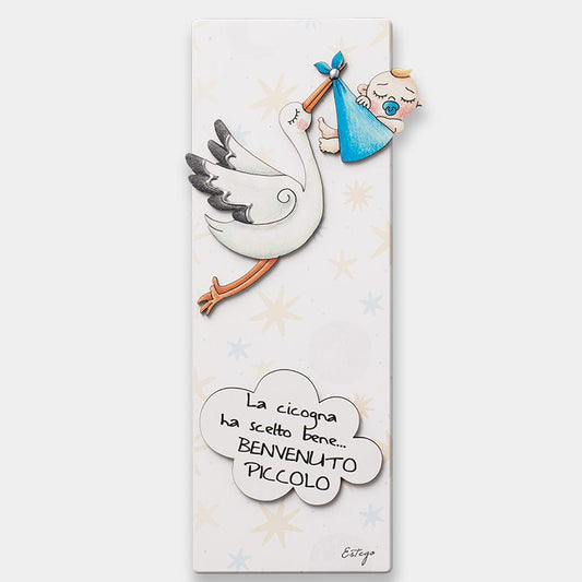 QUADRETTO CICOGNA BIMBO LE GRAZIOSE | in legno | 9x25cm - | Adele Chérie - articoli da regalo e bomboniere