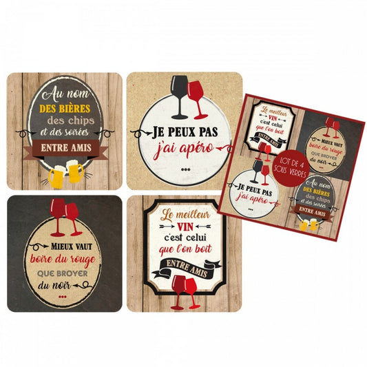 SET SOTTOBICCHIERI APERO ADELE CHERIE | in sughero | 4pz - | Adele Chérie - articoli da regalo e bomboniere