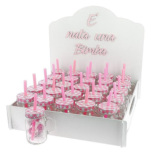 KIT NASCITA BIMBA | barattolo con cannuccia rosa | 48pz - rosa / nascita / kit confettate | Adele Chérie - articoli da regalo e bomboniere