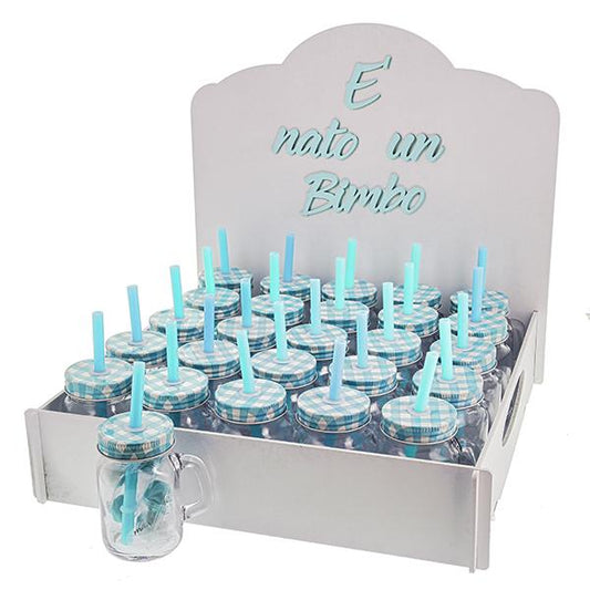 KIT NASCITA BIMBO | barattolo con cannuccia azzurro | 48pz - | Adele Chérie - articoli da regalo e bomboniere