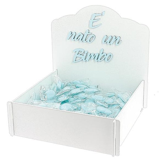 KIT NASCITA BIMBO | cesto in legno con confetti azzurro | 500g - azzurro / nascita / kit confettate | Adele Chérie - articoli da regalo e bomboniere
