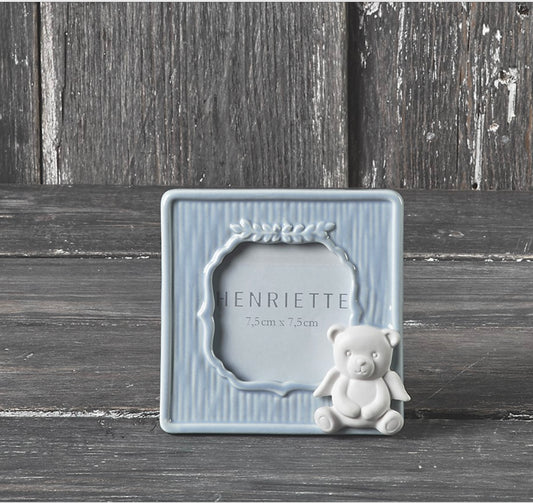 CORNICE QUADRATA ENFANT | in ceramica | 7,5cm - azzurro / cornici / 7,5x7,5cm | Adele Chérie - articoli da regalo e bomboniere