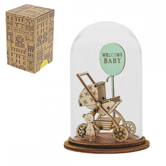 CLOCHE WELCOME BABY ENESCO | in legno e vetro | 8,5x5x5cm - | Adele Chérie - articoli da regalo e bomboniere