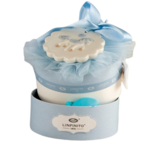 SCATOLA CONFETTATA CON MEDAGLIONE CELESTE L'INFINITO | in porcellana | Ø10x8cm - | Adele Chérie - articoli da regalo e bomboniere