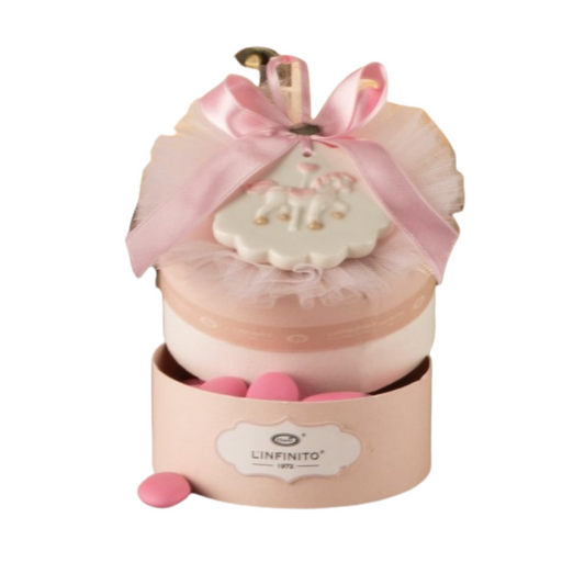 SCATOLA CONFETTATA CON MEDAGLIONE ROSA L'INFINITO | in porcellana | Ø10x8cm - | Adele Chérie - articoli da regalo e bomboniere