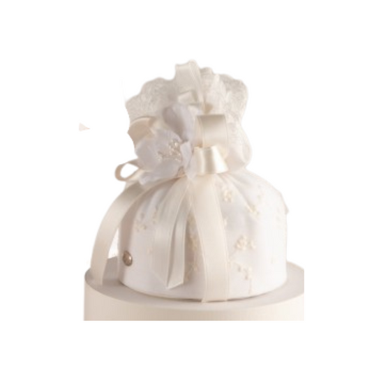SACCHETTO BIANCO L'INFINITO | in pizzo e tulle | Ø10x10,5cm - | Adele Chérie - articoli da regalo e bomboniere