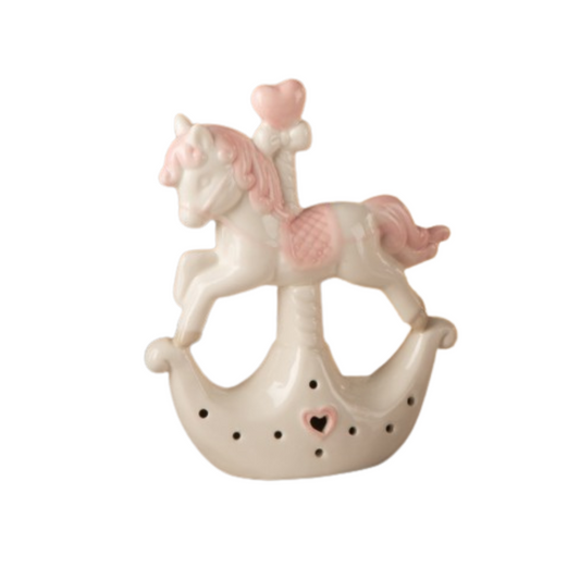 CAVALLUCCIO GIOSTRA ROSA L'INFINITO | in ceramica con led | 15cm - | Adele Chérie - articoli da regalo e bomboniere