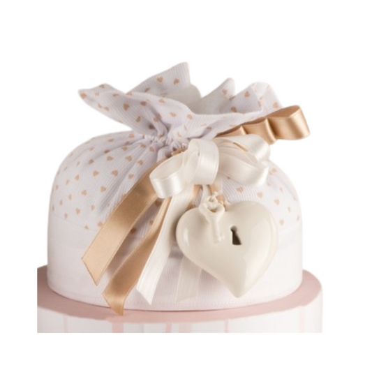 SACCHETTO CUORE LUCCHETTO L'INFINITO | in tessuto con applicazione | Ø14x14cm - | Adele Chérie - articoli da regalo e bomboniere