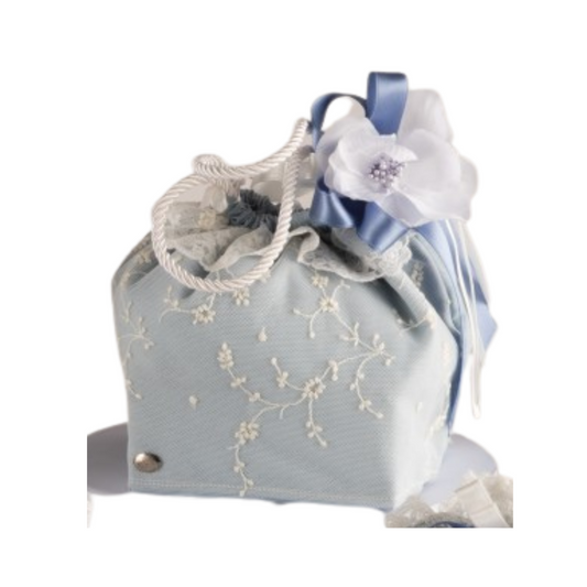 SACCHETTO BORSA CELESTE POLVERE L'INFINITO | in pizzo e tulle | varie misure - 12x12x18cm | Adele Chérie - articoli da regalo e bomboniere