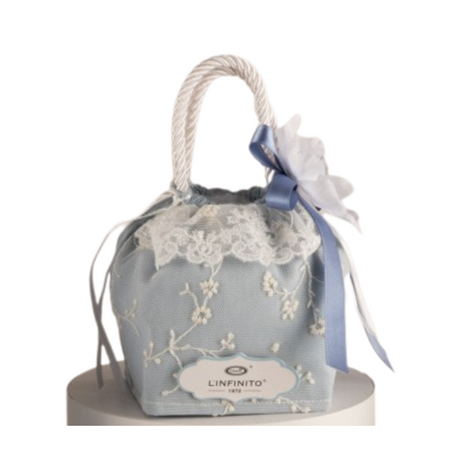 SACCHETTO BORSA CELESTE POLVERE L'INFINITO | in pizzo e tulle | varie misure - 8x8x14cm | Adele Chérie - articoli da regalo e bomboniere