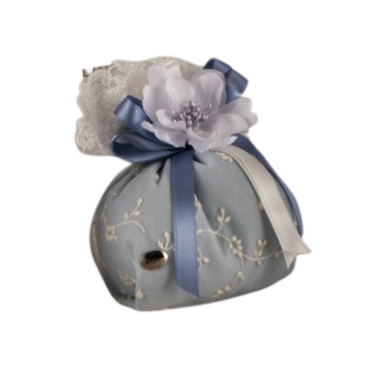 SACCHETTO RETTANGOLARE CELESTE POLVERE L'INFINITO | in pizzo e tulle | 10x7x13cm - | Adele Chérie - articoli da regalo e bomboniere