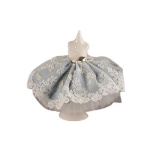 MANICHINO CON VESTITO CELESTE POLVERE L'INFINITO | in porcellana e tessuto | 16cm - | Adele Chérie - articoli da regalo e bomboniere