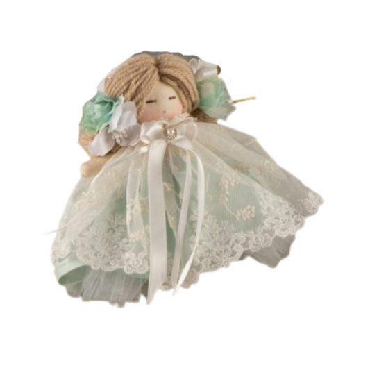 BAMBOLA DI PEZZA VERDE L'INFINITO | in tessuto e pizzo | 16cm - | Adele Chérie - articoli da regalo e bomboniere