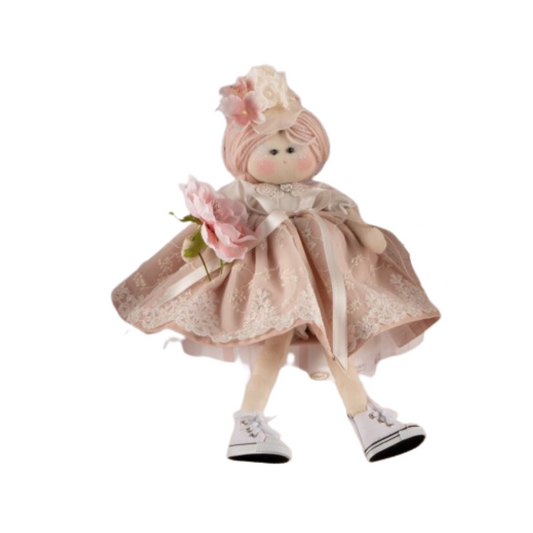 BAMBOLA DI PEZZA ROSA L'INFINITO | in tessuto e pizzo | 34cm - | Adele Chérie - articoli da regalo e bomboniere