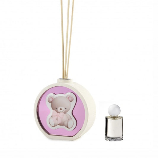 PROFUMATORE ORSETTO FLOCK DEBORA CARLUCCI | in legno e plex vari colori | Ø9cm - flock / rosa | Adele Chérie - articoli da regalo e bomboniere