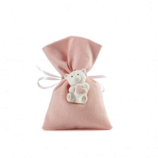 SACCHETTO CON ORSETTO FLOCK DEBORA CARLUCCI | in legno e gesso vari colori | 3x5cm - flock / rosa | Adele Chérie - articoli da regalo e bomboniere