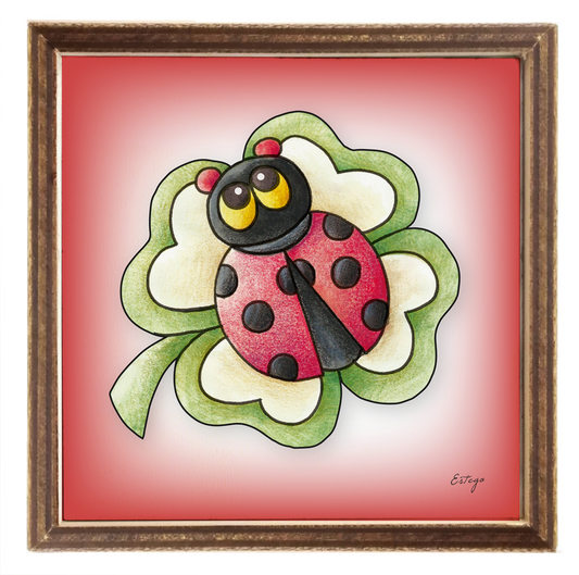 QUADRETTO COCCINELLA KODAMA | con piantina | 10x10cm - | Adele Chérie - articoli da regalo e bomboniere