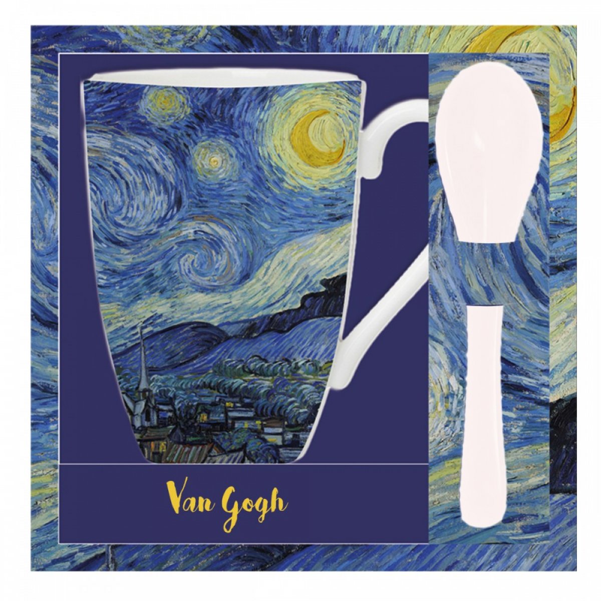 MUG CON CUCCHIAINO VAN GOGH ALLEN DESIGNS - in ceramica vari dipinti - Ø10,5cm | Adele Chérie