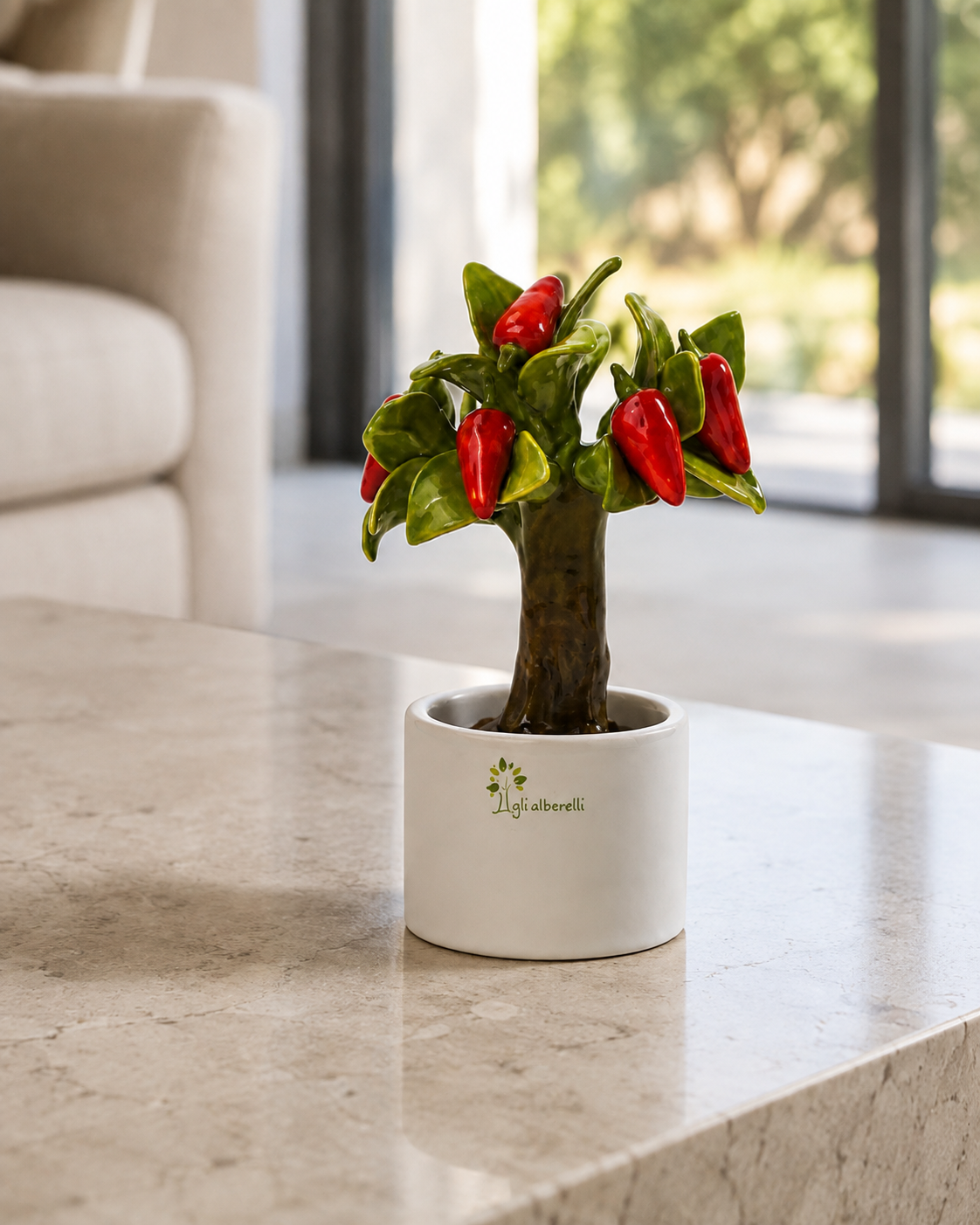 ALBERO ALLEGRO PEPERONCINI GLI ALBERELLI | in ceramica di Capodimonte | Ø6x11cm