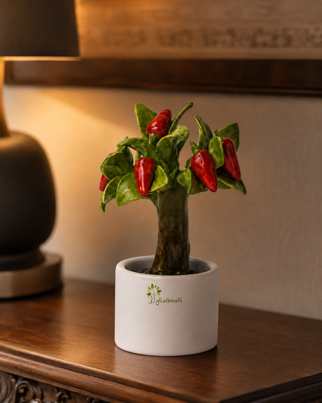 ALBERO ALLEGRO PEPERONCINI GLI ALBERELLI | in ceramica di Capodimonte | Ø6x11cm