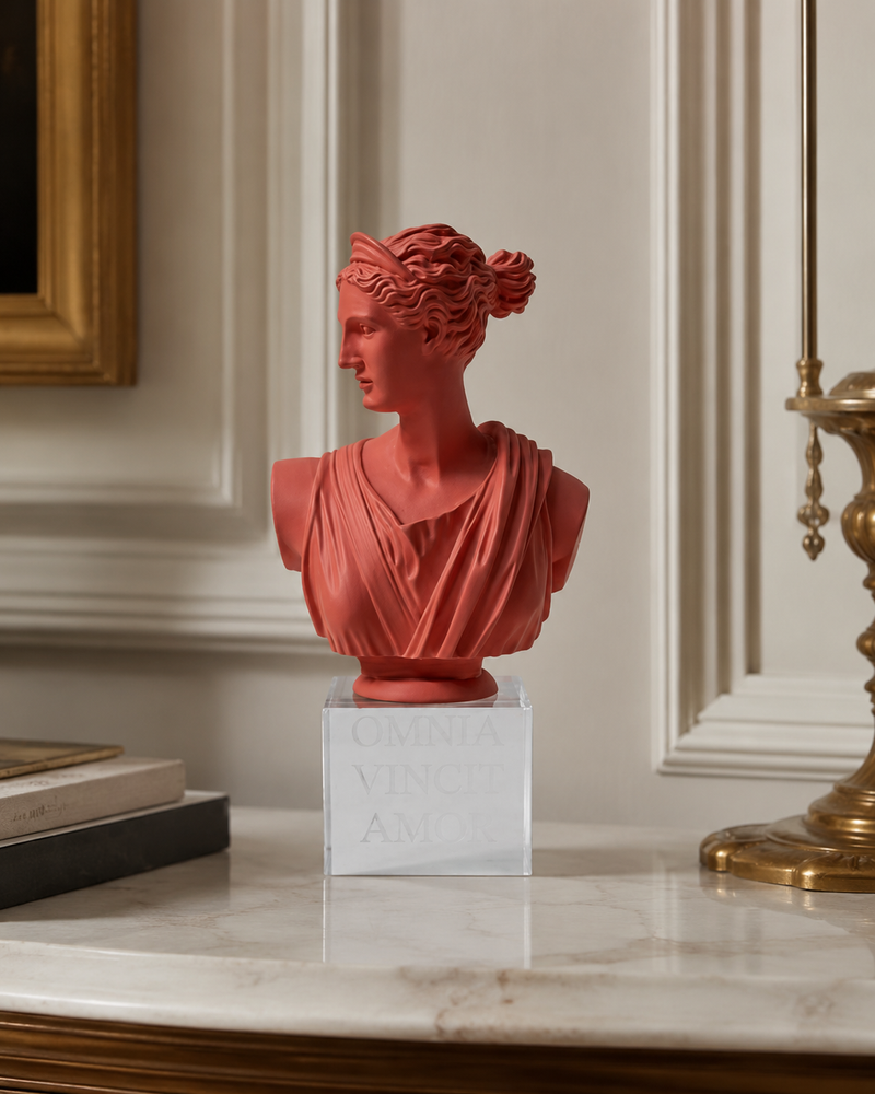 BUSTO ARTEMIDE CORALLO | in resina con cubo in vetro | 7x13cm - | Adele Chérie - articoli da regalo e bomboniere