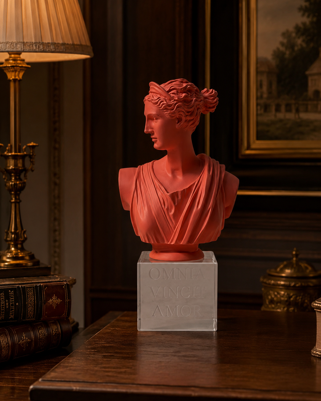 BUSTO ARTEMIDE CORALLO CHIARELA | in resina con cubo in vetro | 7x13cm