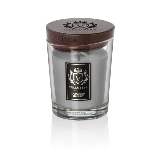 CANDELA OUDWOOD JOURNEY VELLUTIER | in vaso di vetro | varie misure