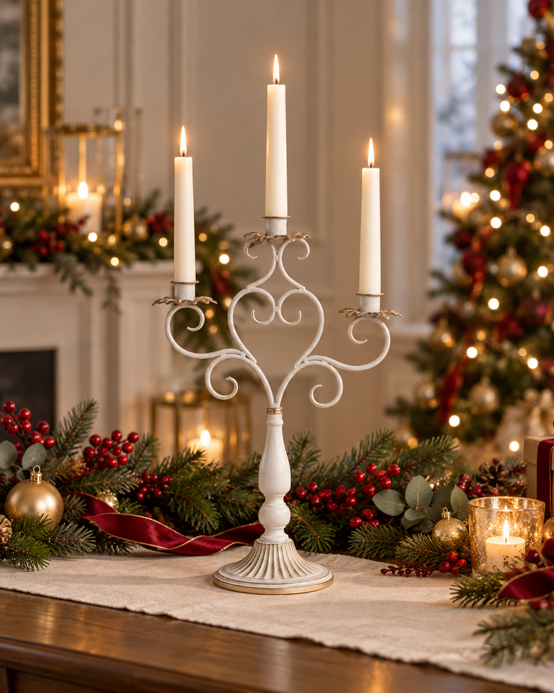 CANDELIERE 3 FIAMME BRANDANI | in metallo anticato | 34x15x60cm