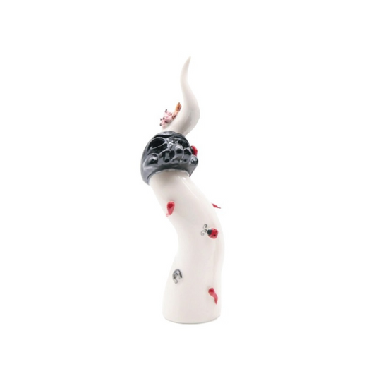 CORNO PULCINELLA BIANCO SBORDONE PORCELLANE | in porcellana Capodimonte | 26cm