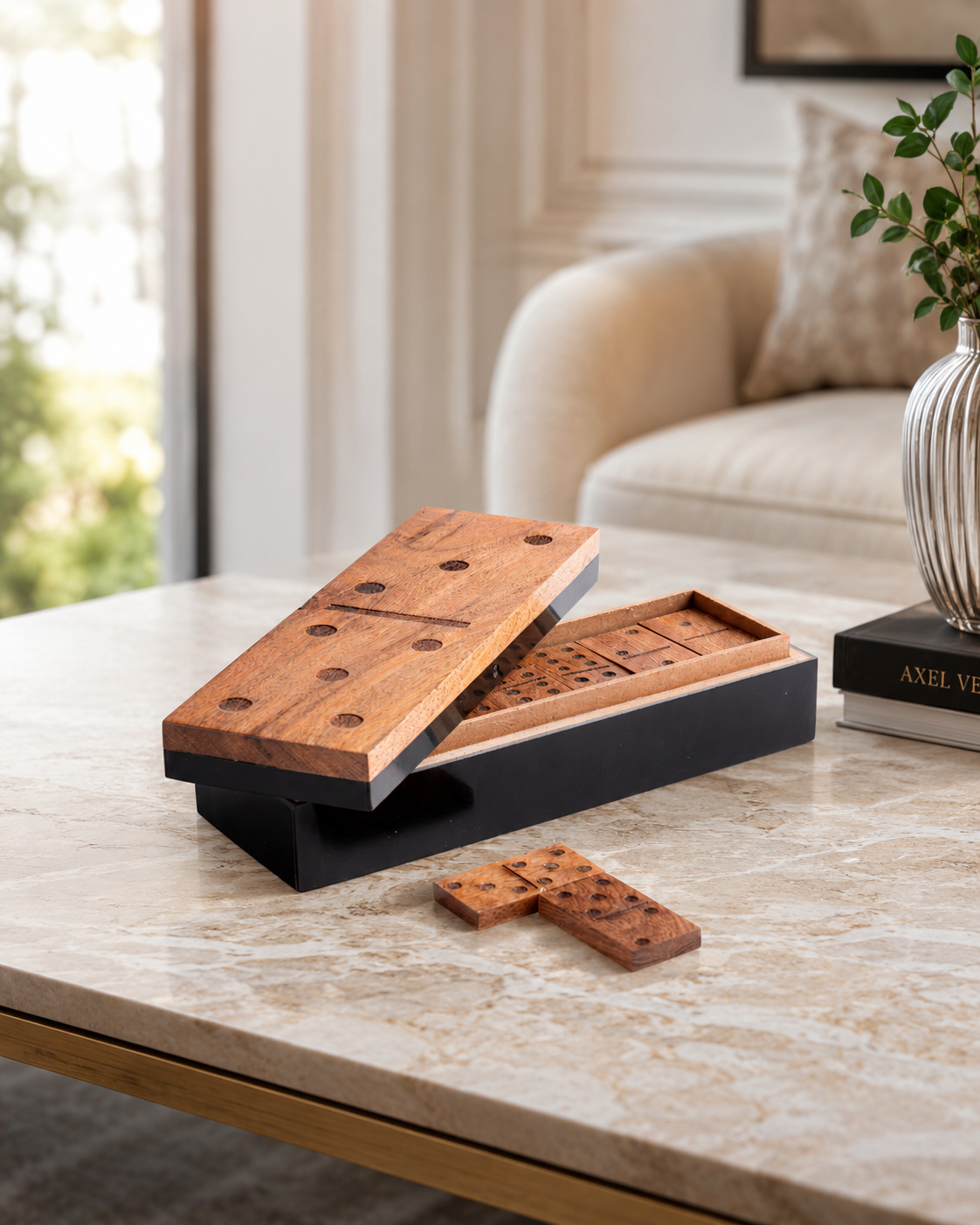 DÉCORATION DOMINO FORTUNE | en bois | 20,5x6,8x5cm