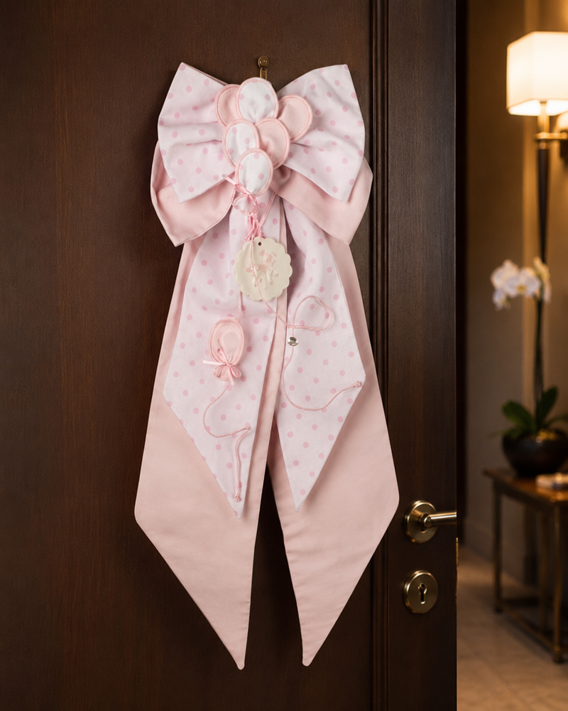 FIOCCO NASCITA PALLONCINO ROSA L'INFINITO | in tessuto | 62cm - | Adele Chérie - articoli da regalo e bomboniere
