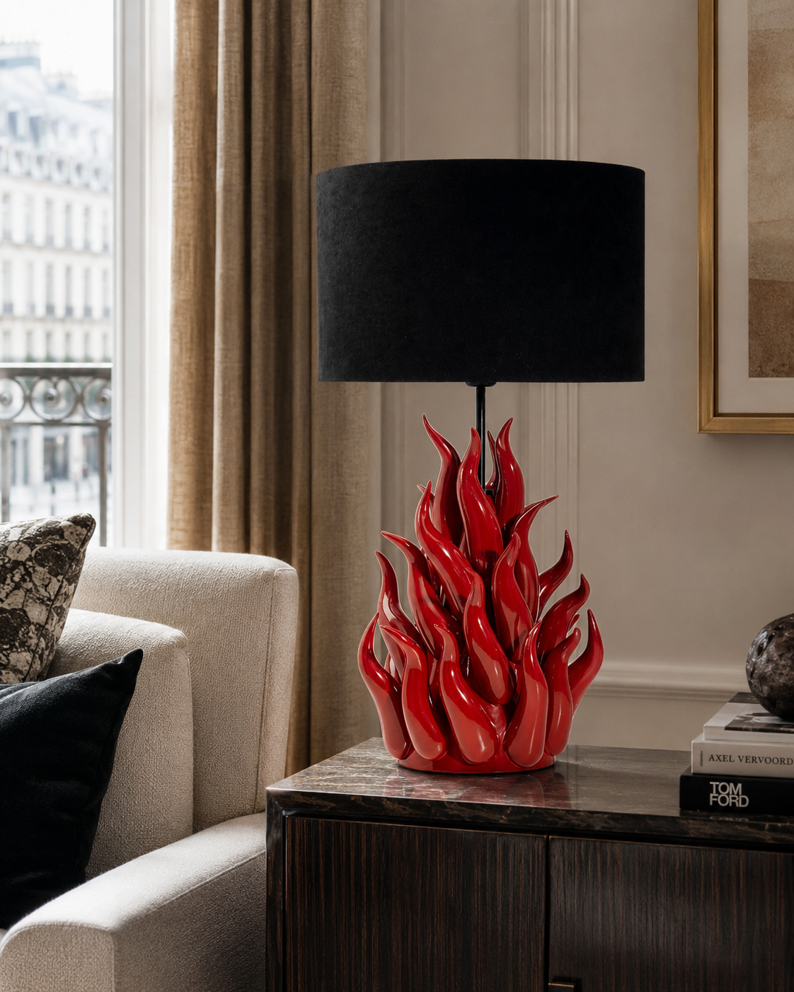 LAMPADA FIAMMA GLI ALBERELLI | in ceramica di Capodimonte | 30x70cm