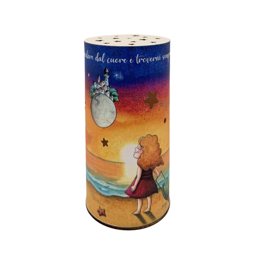 LAMPADA TONDA "BUONA VITA" ESTEGO | in laminato e legno | Ø9x17cm