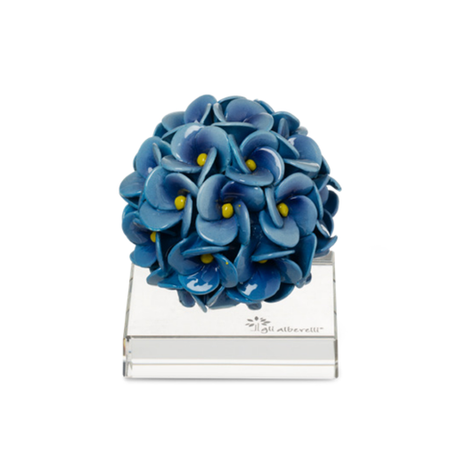 ORTENSIA SU BASE DI CRISTALLO GLI ALBERELLI | in ceramica di Capodimonte vari colori | Ø7x9cm