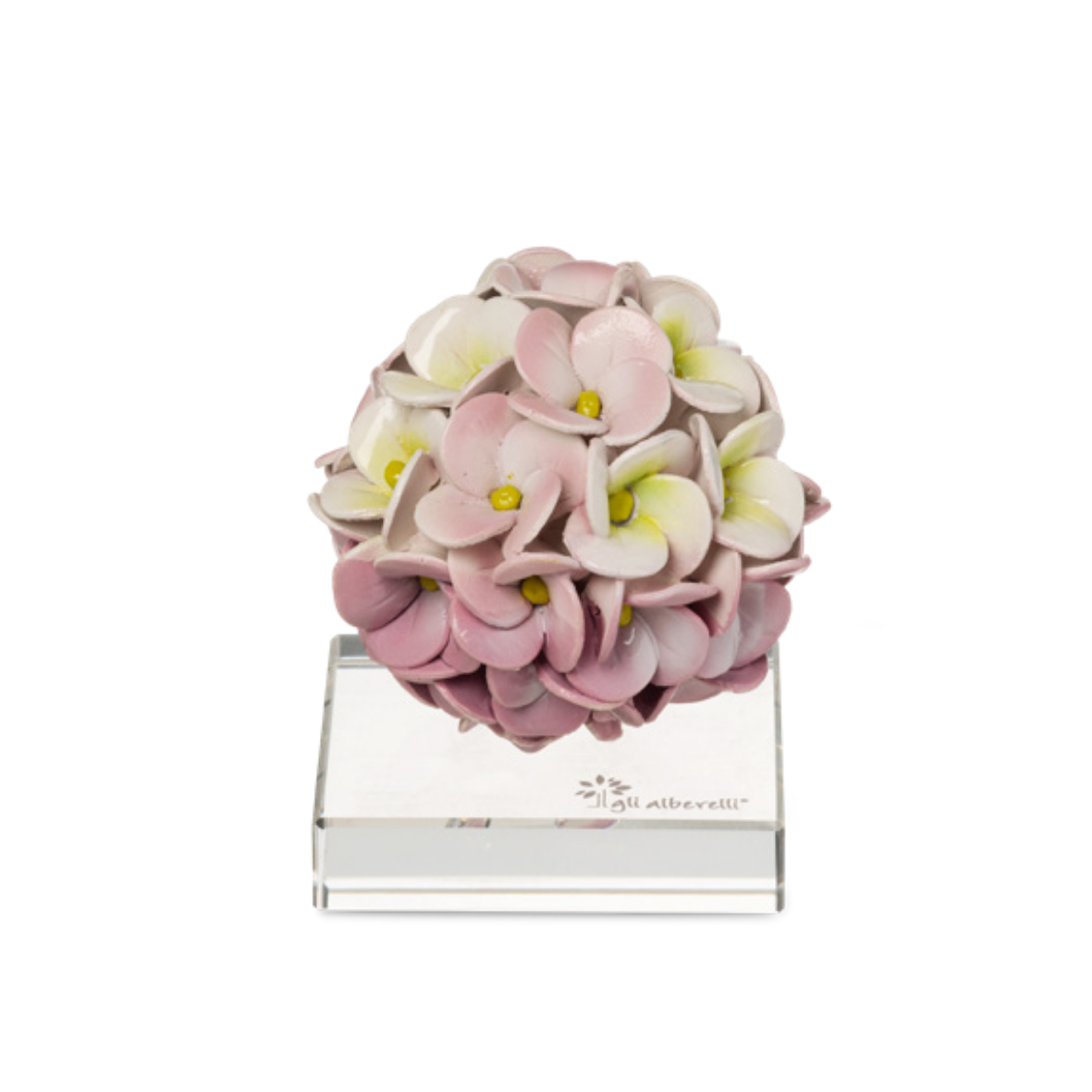 ORTENSIA SU BASE DI CRISTALLO GLI ALBERELLI - in ceramica di Capodimonte vari colori - Ø7x9cm | Adele Chérie