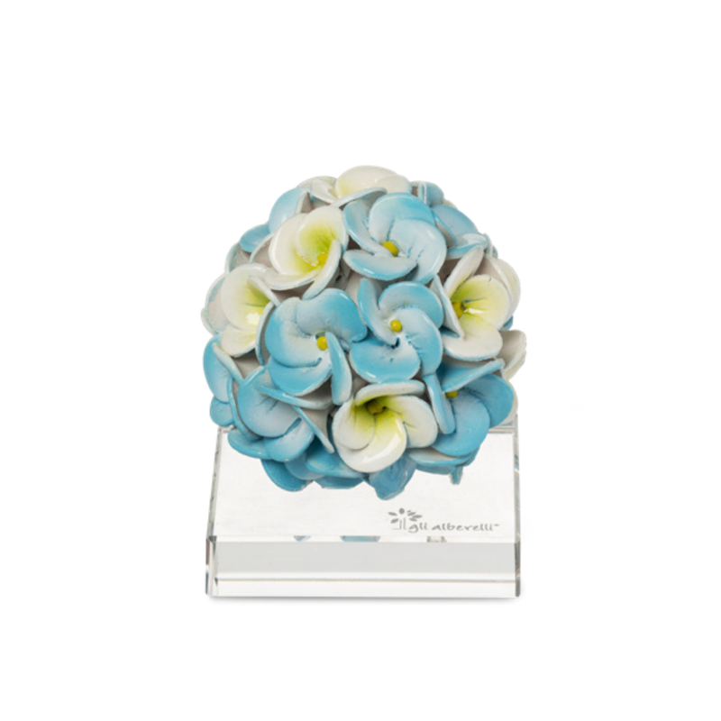 ORTENSIA SU BASE DI CRISTALLO GLI ALBERELLI - in ceramica di Capodimonte vari colori - Ø7x9cm | Adele Chérie
