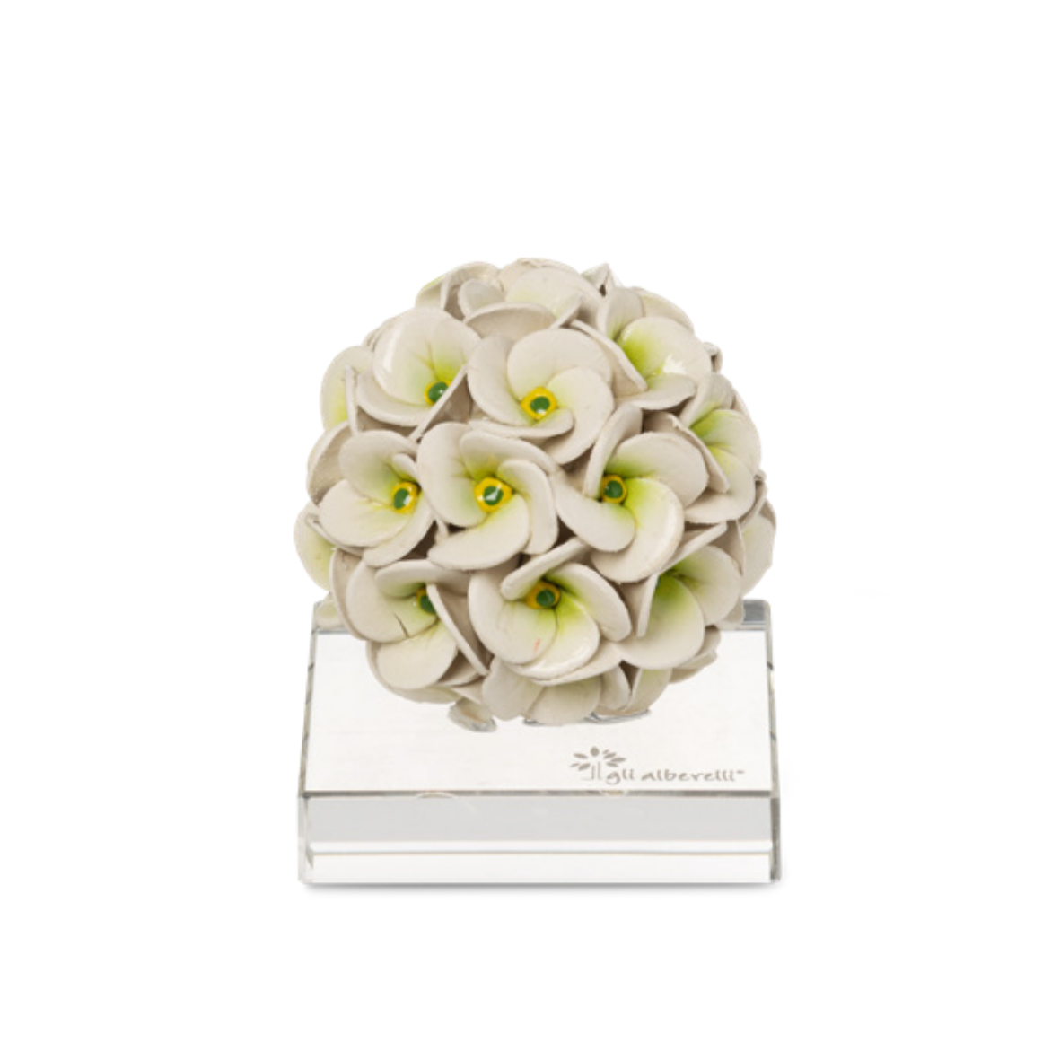 ORTENSIA SU BASE DI CRISTALLO GLI ALBERELLI - in ceramica di Capodimonte vari colori - Ø7x9cm - foto 3 | Adele Chérie