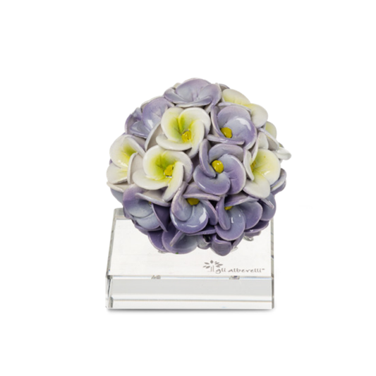 ORTENSIA SU BASE DI CRISTALLO GLI ALBERELLI | in ceramica di Capodimonte vari colori | Ø7x9cm