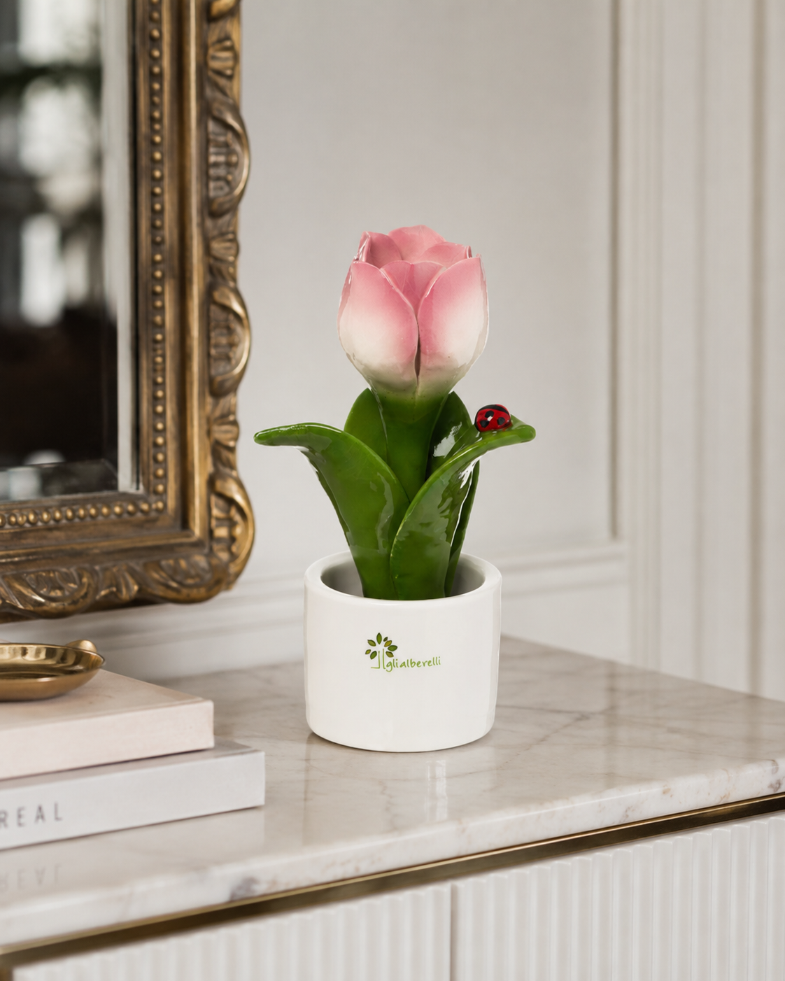 PIANTINA NATURA TULIPANO GLI ALBERELLI | in ceramica di Capodimonte vari colori | Ø6x14cm