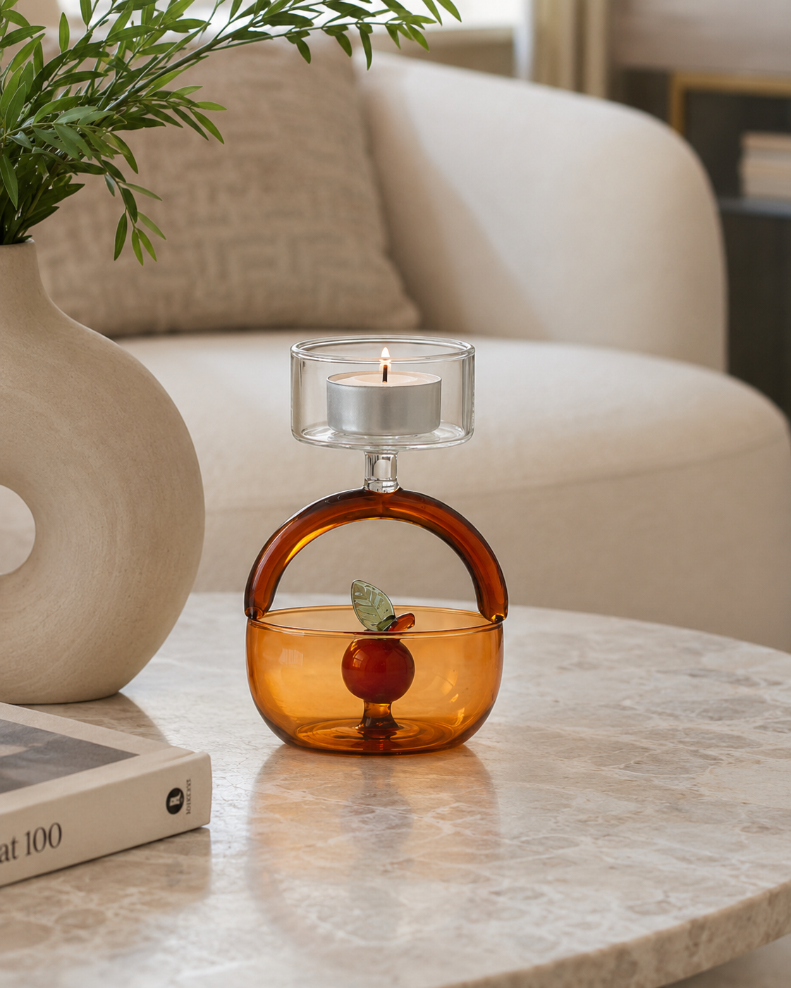 BOUGEOIR PANIER AVEC POMME ROUGE ICHENDORF MILANO | en verre borosilicate