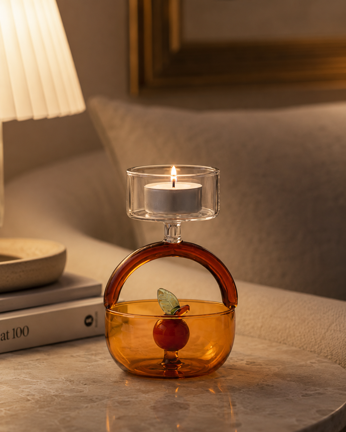 BOUGEOIR PANIER AVEC POMME ROUGE ICHENDORF MILANO | en verre borosilicate