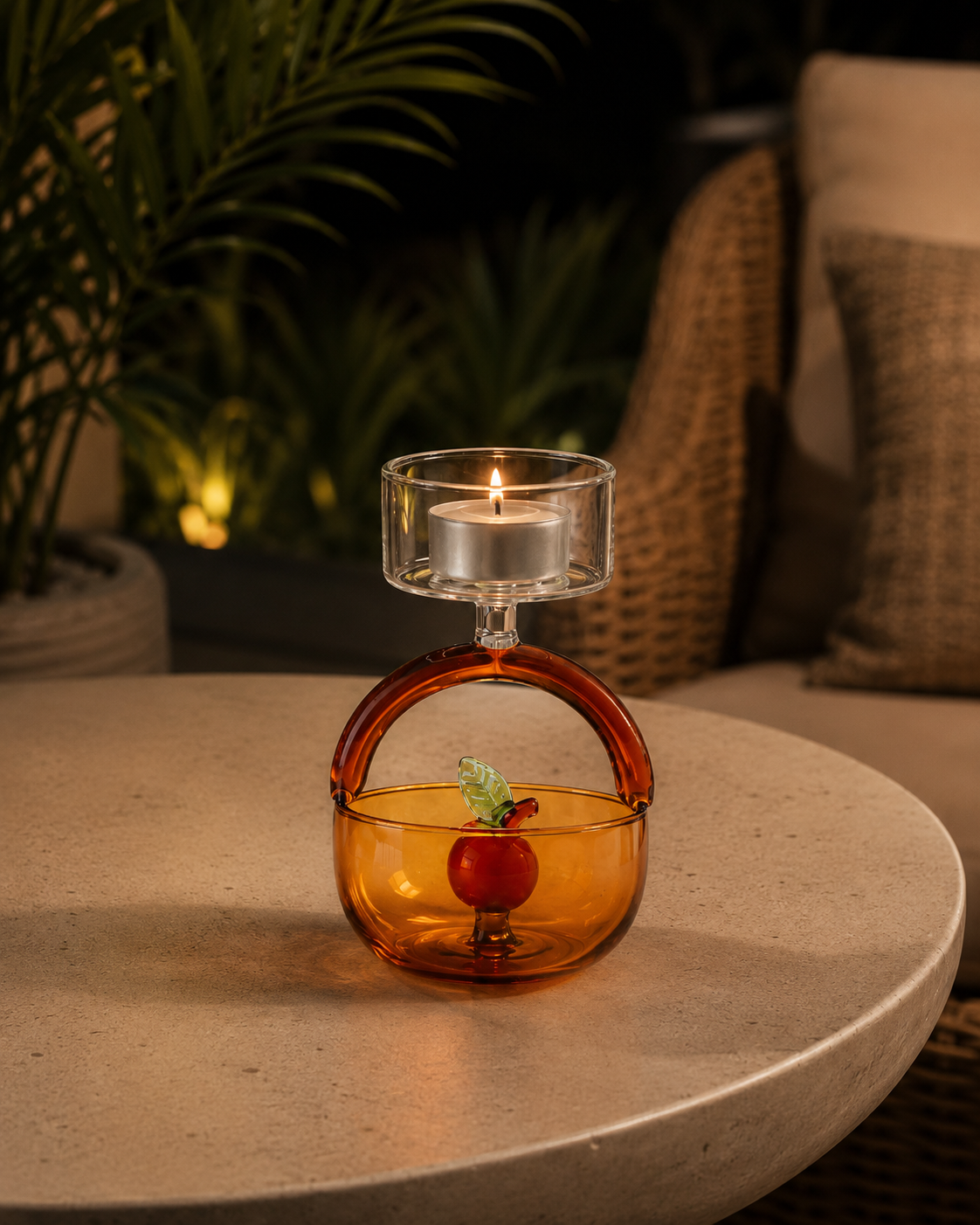BOUGEOIR PANIER AVEC POMME ROUGE ICHENDORF MILANO | en verre borosilicate