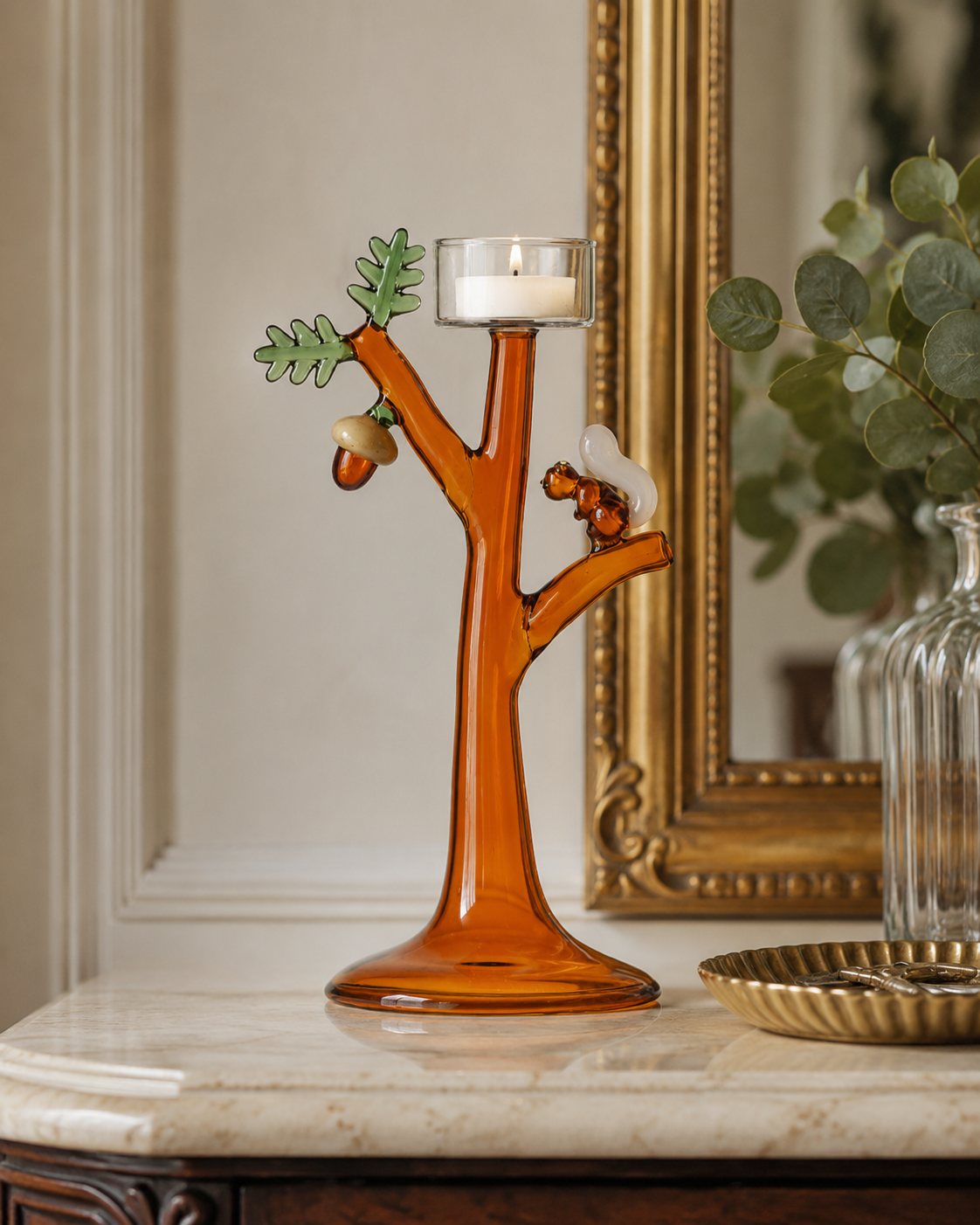 BOUGEOIR BRANCHE AVEC GLAND ACORNS ICHENDORF MILANO | en verre borosilicate | 9x12x21cm