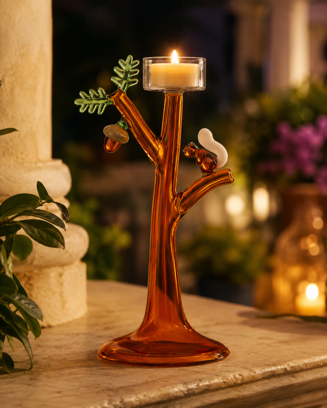 BOUGEOIR BRANCHE AVEC GLAND ACORNS ICHENDORF MILANO | en verre borosilicate | 9x12x21cm